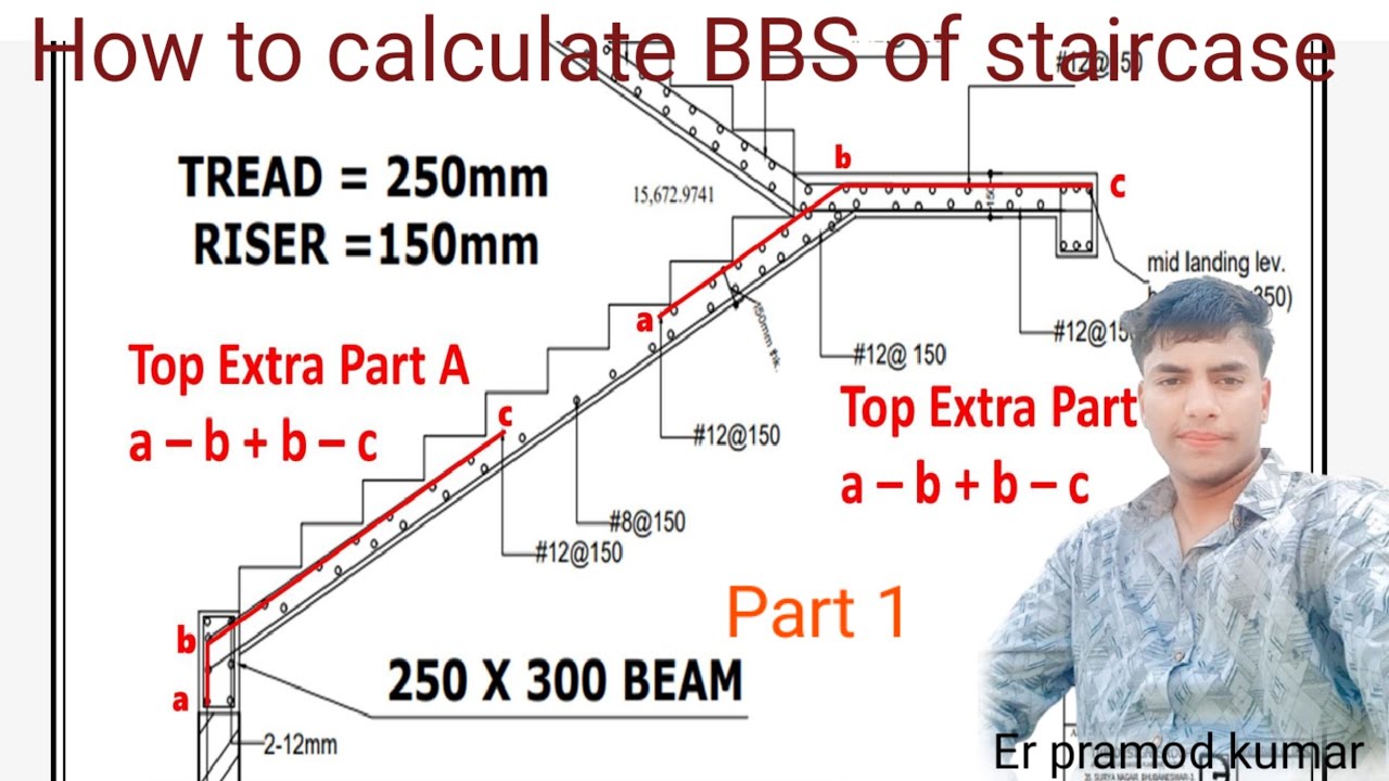 Staircase ke BBS ki cutting length kaise nikale  how to calculate bbS of staircase part 1