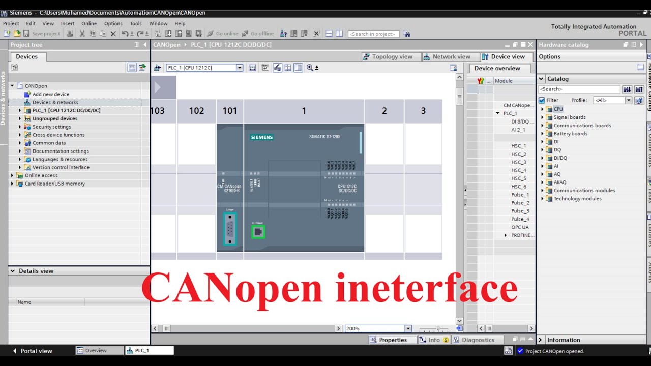 TIA Portal how to connect and setting  CANopen devices to the S7-1200 (absolute encoder)