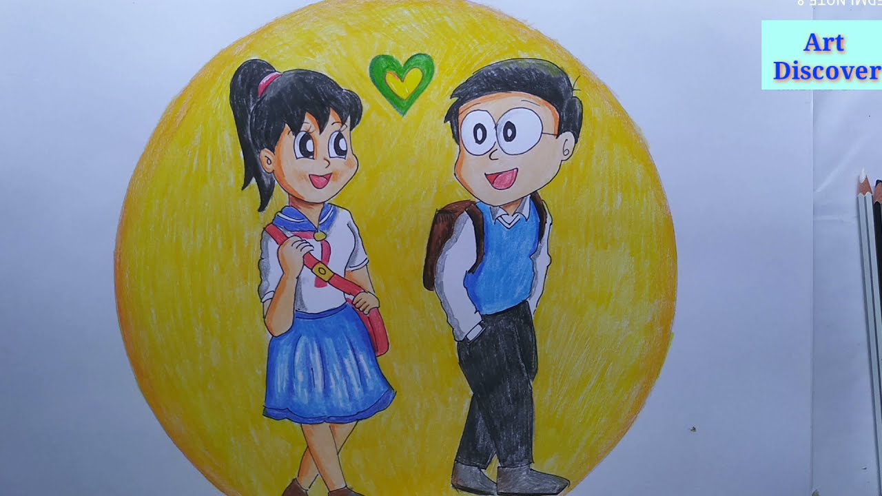 Nobita Shizuka sad drawing / How to draw Nobita and shizuka sitting on the  table / Easy drawing art - YouTube