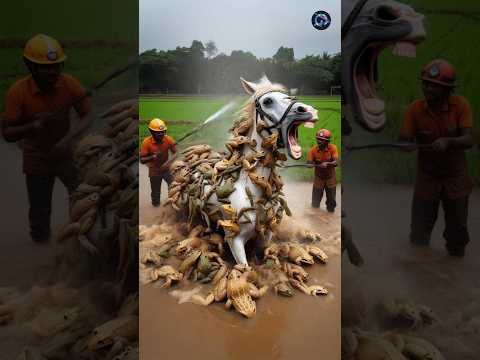 horse covered in giant frogs saved by rescue team #humanity #horse #animals #rescueanimals