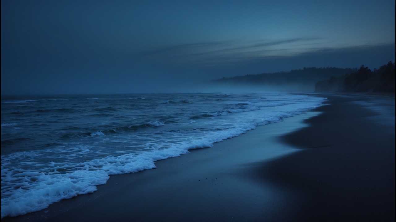 Ocean Waves For Restful Night Sleep | Gentle Rolling Surf Sounds 🌙| 8 Hours Black Blue  Night Screen