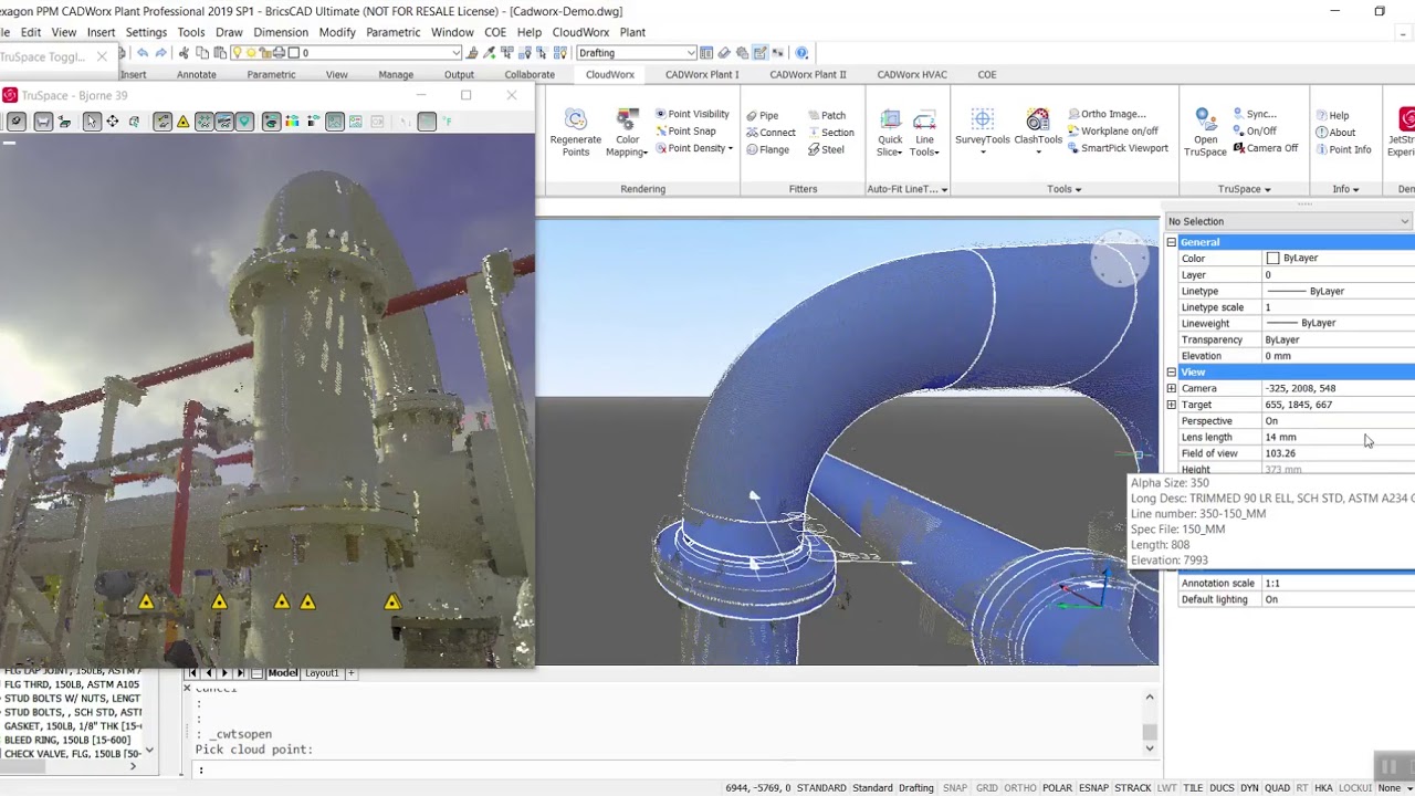 Pointclouds + Bricscad + Cadworx + Cloudworx = Fast Piping