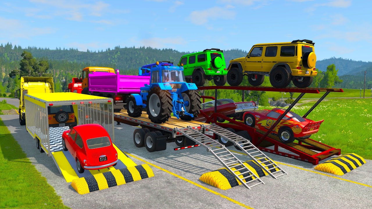 Flatbed Truck Mcqueen | Transportation with Truck - Pothole vs Car #18 - BeamNG.Drive