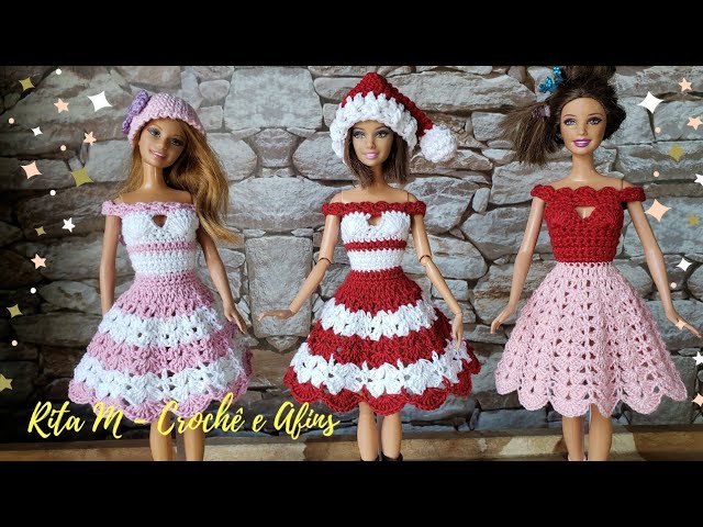 Como fazer Vestido para Barbie em Crochê - Uma Receita, 3 modelos  diferentes - Passo a Passo 