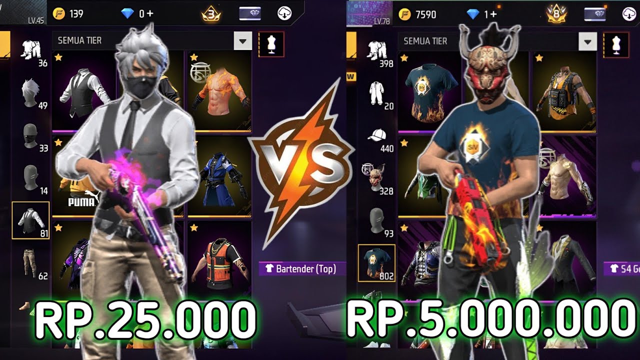 REVIEW AKUN FF SEHARGA 25.000 VS 5.000.000‼️