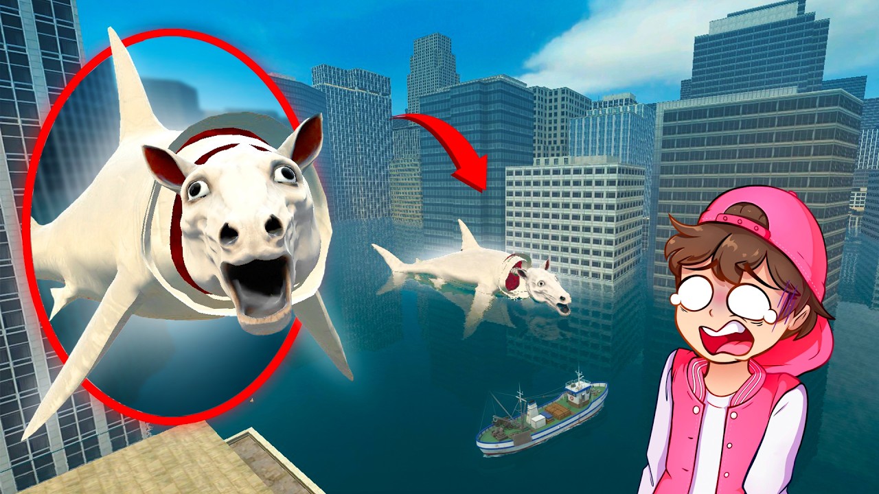 Un DRON Capta a LONG HORSE MEGALODON en la Ciudad Inundada - Garry's Mod