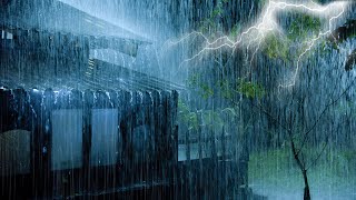 Relieve Stress to Sleep Instantly with Heavy Rain & Massive Thunder Sounds on Tin Tent Roof at Night