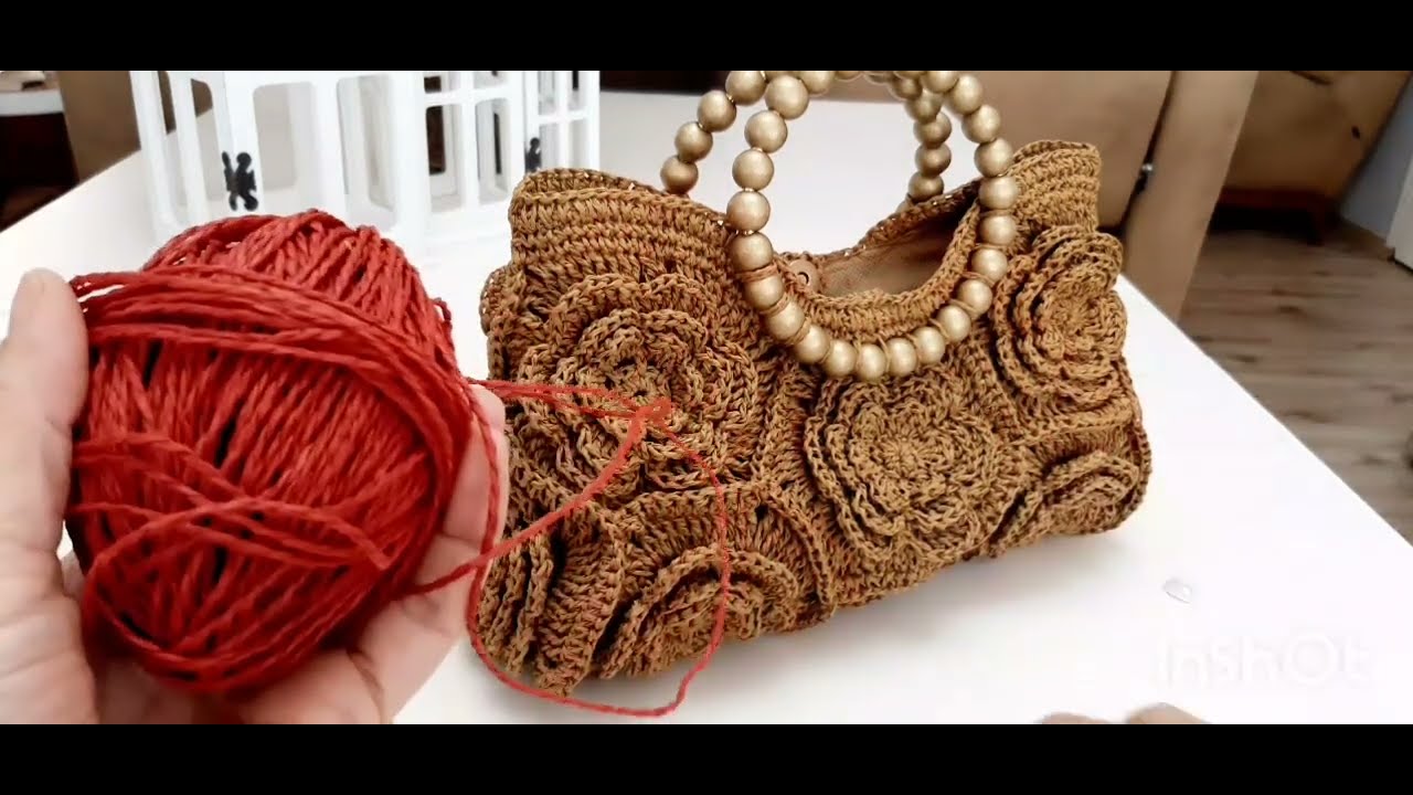 kagit ip güllü canta için gül yapımı