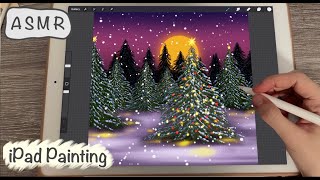 ASMR iPad Sounds  Teaching you how to paint a snowy landscape in Procreate  Close whispering