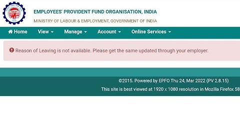 Reason of Leaving is not available. Please get the same updated through your employer.