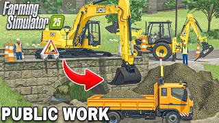 Cleaning Tons of Soil with JCB Excavator & Dump Truck | PUBLIC WORK | Farming Simulator 25 screenshot 1