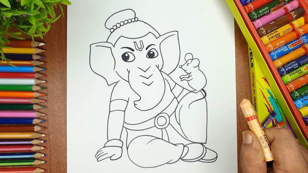 How to Draw- Easy Ganpati Ganesha Face Art Drawing Step by Step Tutorial  for Kids - YouTube