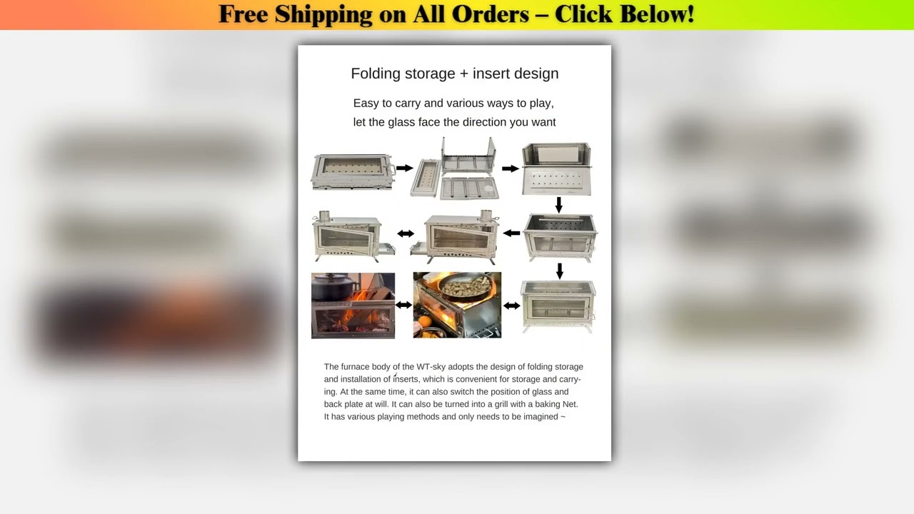 WT-Sky-430 Folding Fireplace Multifunctional Wood Stove Secondary Air Intake Outdoor Camping