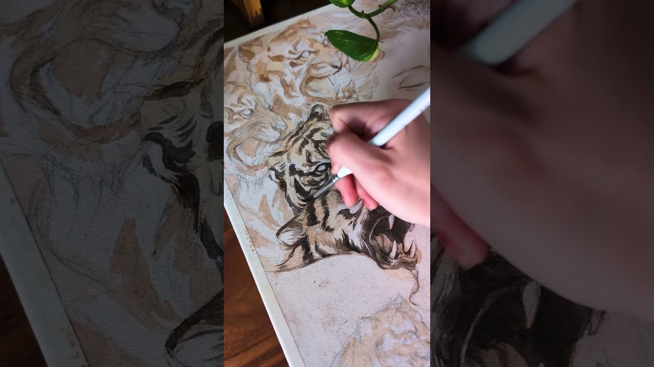 Hand-Painted Tiger | Watercolor & Ink Illustration 🎨🐅