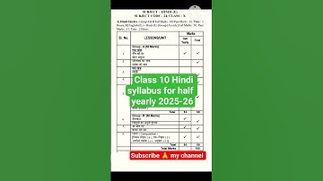 Class 10 Hindi elective half yearly syllabus 2025-2026#hindi #syllabus2025 #study
