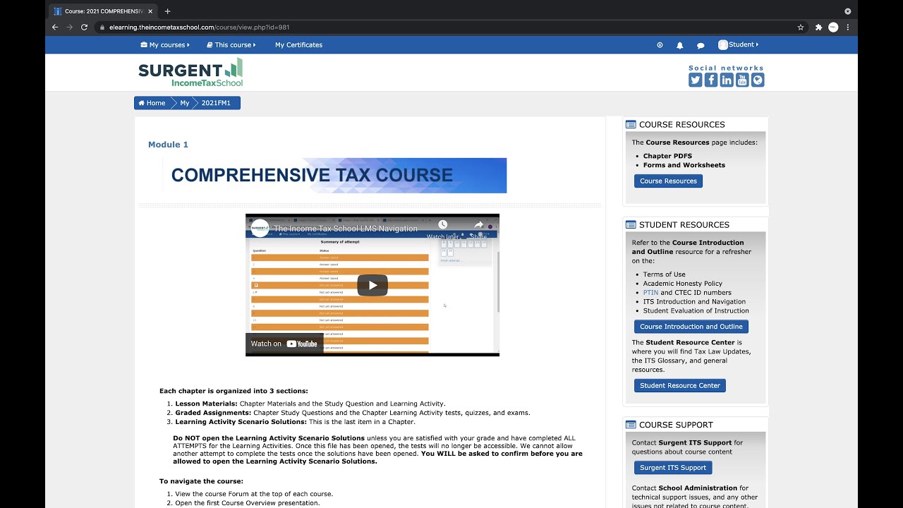 Surgent Tax School LMS Navigation YouTube