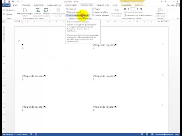 Afdruk Samenvoegen In Word 2013: Etiketten - Youtube