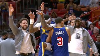 Jordan Poole banks in a ONE-LEGGED deep three at the buzzer DISAPPOINTS Heat commentators 😂