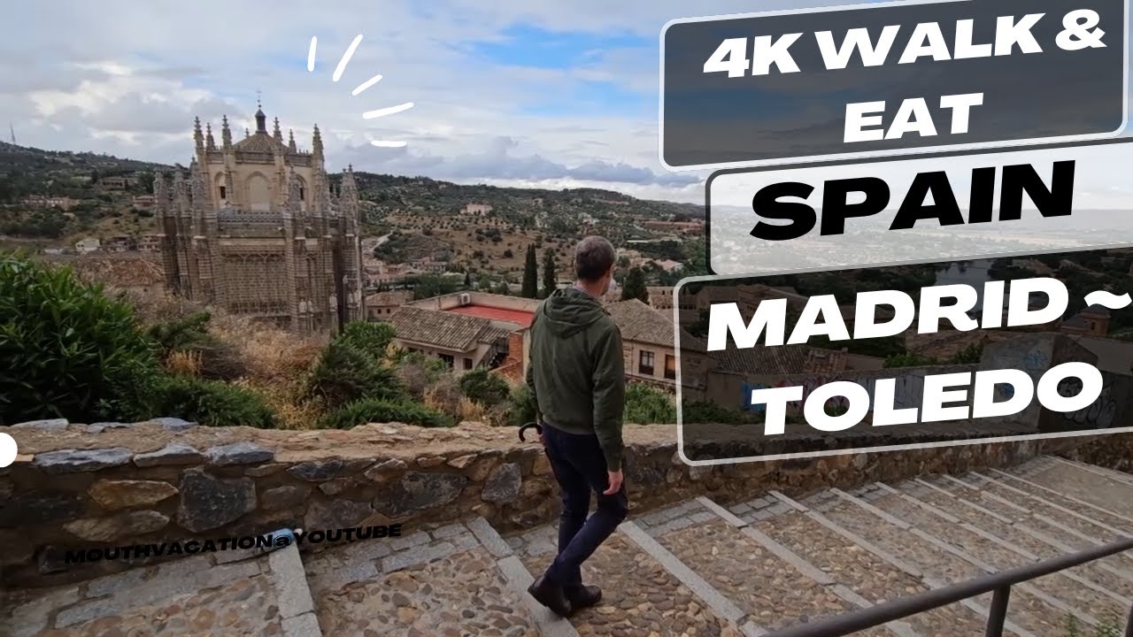 4K Walk & Eat in Spain : Train from Madrid to Toledo & AMAZING guided Toledo tour