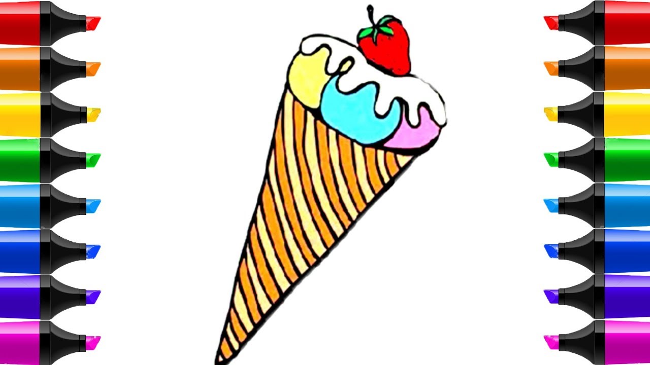 Download Drawing Ice Cream, Cake, Strawberry | Coloring For Kids ...