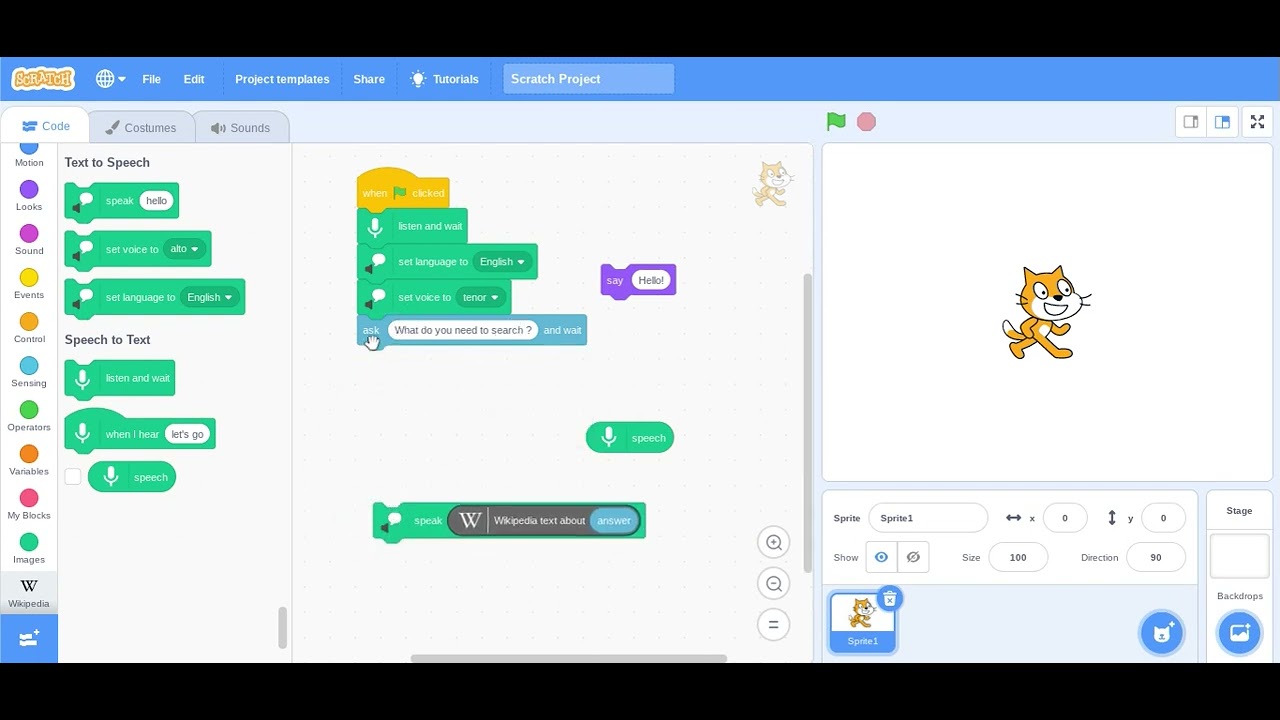 Wikipedia in Scratch Part - 2 (Text to speech and Speech to text) - YouTube
