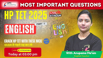 HP TET  || ENGLISH  || P - 1 Most Important Questions + PYQ #hptet2025 #apcacademy #hpbose #tet