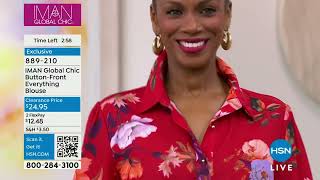 IMAN Global Chic Printed ButtonFront Everything Blouse