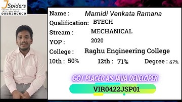 JSpiders Hyderabad JNTU  | Student Testimonial | Got Placed As Java Developer