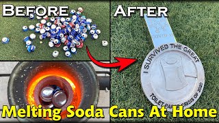 Melting Soda Cans At Home Into A Huge Custom Coin & Ingot - Casting Aluminum Cans