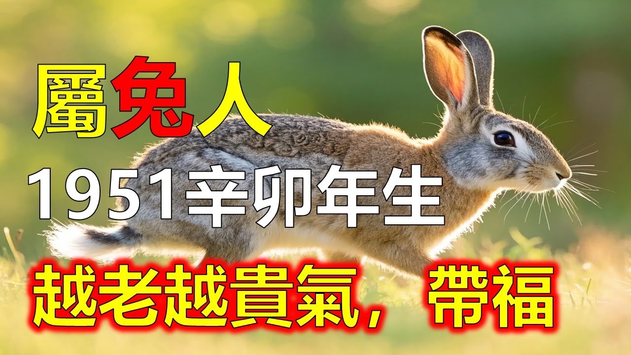 1951年屬兔人 今年74歲 辛卯年生：越老越貴氣，福壽自然來。1951年辛卯年出生的屬兔人，走到七十四歲的今日，宛如老樹逢春。他們並非一路順遂，但卻在平凡中默默耕耘#屬兔 #生肖兔 #1951