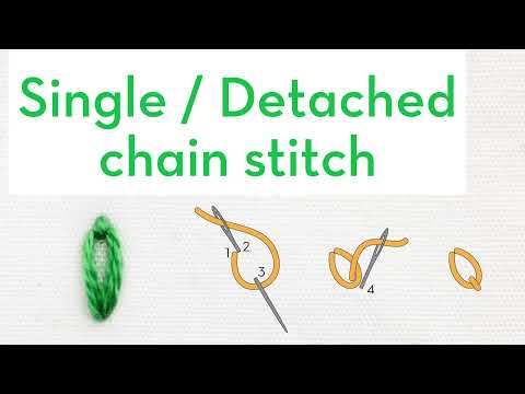 Single Detached Chain Stitch - How to quick video tutorial - hand embroidery stitches for beginners