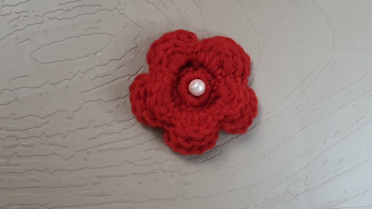 كروشيه ورده مجسمه بثلاث طبقات و ٥ بتلات /crochet flower tutorjal قناة فن الكروشيه
