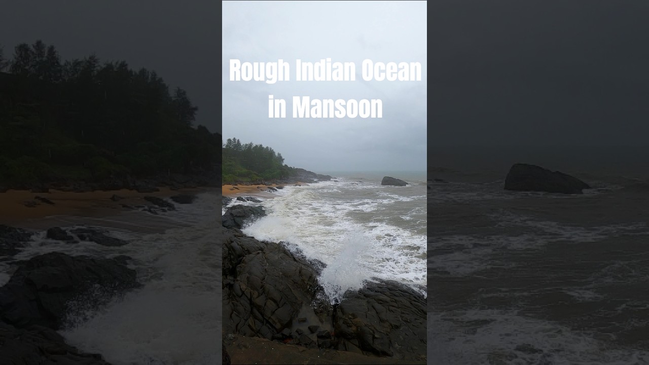 rough ocean at kerala coast in mansoon 