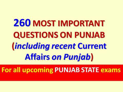 260 Questions on Punjab General Knowledge and Current Affairs | For upcoming Punjab State Exams