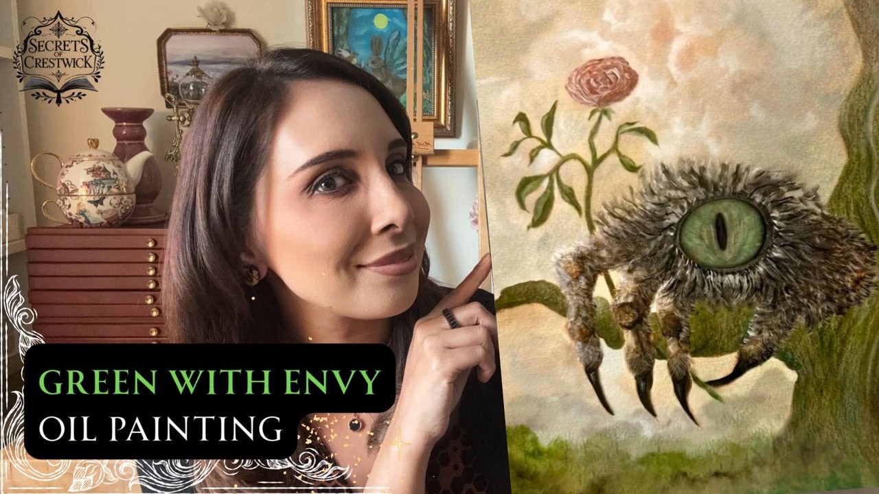 Green with Envy Monster Hand Oil Painting