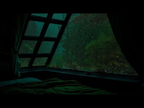 Rain on Window | Enjoy a Sleepy Night in Bedroom Overlooking Pine Forest | Cold Rainstorm Forest⛈️