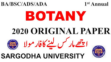 BA BSC ADP 1st Annual BOTANY Paper A & B   Original Paper 2020   Sargodha University BA BSC ADP UOS