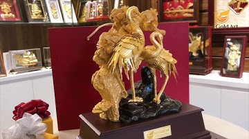 Biểu trưng tượng tùng hạc diên niên dát vàng 24k