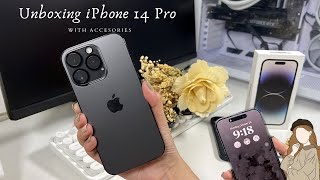 Unboxing iPhone 14 Pro Space Black 📦✨🖤 | Accessories | Aesthetic | @jamslvdr