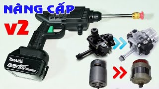 V2 Khỏe x2 - Độ Máy Rửa Xe 220k mua Shopee - động cơ Brushless, Bộ đầu kim loại, Pin Makita