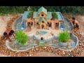 Rescue fish from dry up place  build fish pond around puppys villa