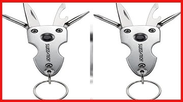 Swiss+Tech ST60300 Silver 7-in-1 Key Ring Multitool with LED Flashlight for Auto Safety, Outdoors