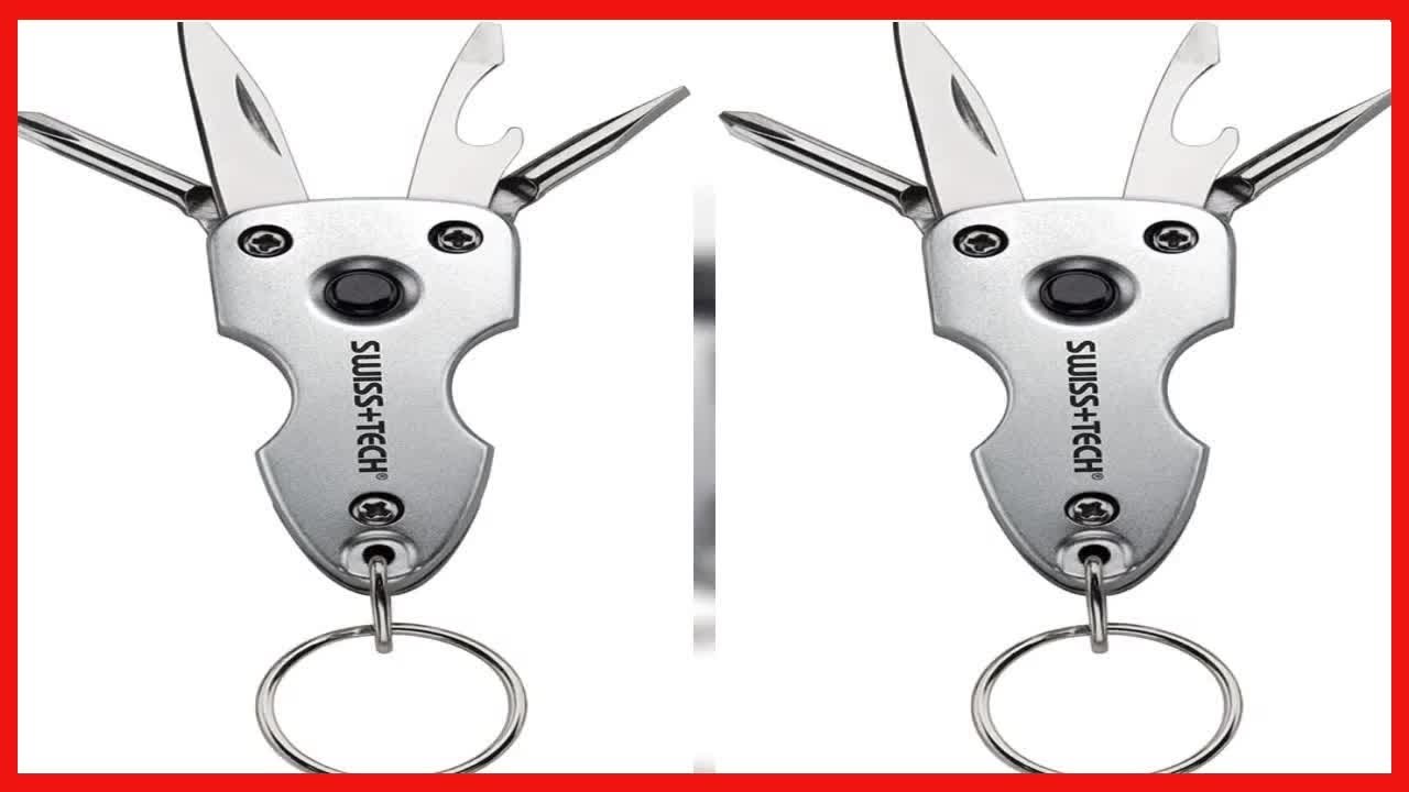Swiss+Tech ST60300 Silver 7-in-1 Key Ring Multitool with LED