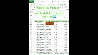 Highlight Cells and Repeat Last Action #excel #exceltips #exceltricks #spreadsheets #tutorial