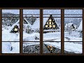 Зимнее окно - заставка для телевизора! Окно с видом на заснеженные домики (идёт снег, звук камина)