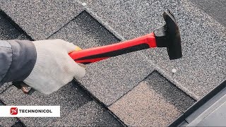 Installation of pitched roofing with shingles by TECHNONICOL - nailing method (subtitles)