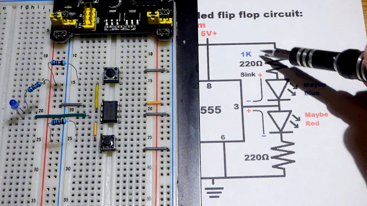 555 timer bistable mode flip flop circuit step by step build with diagram and push buttons
