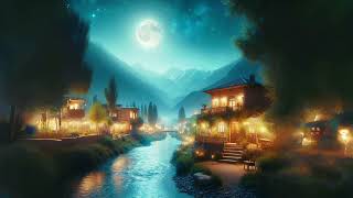 Night Nature,ASMR,Ambiance The View of a house next to the river,Full moon,Relaxation Sound,AFG6