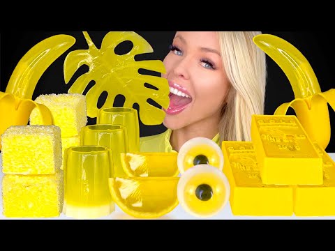 ASMR YELLOW DESSERT, LEMON JELLO SLICE, BANANA POPSICLE, GOLD BAR, LEMON CANDY, JELLY MUKBANG 먹방