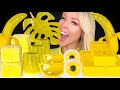 Asmr yellow dessert lemon jello slice banana popsicle gold bar lemon candy jelly mukbang 